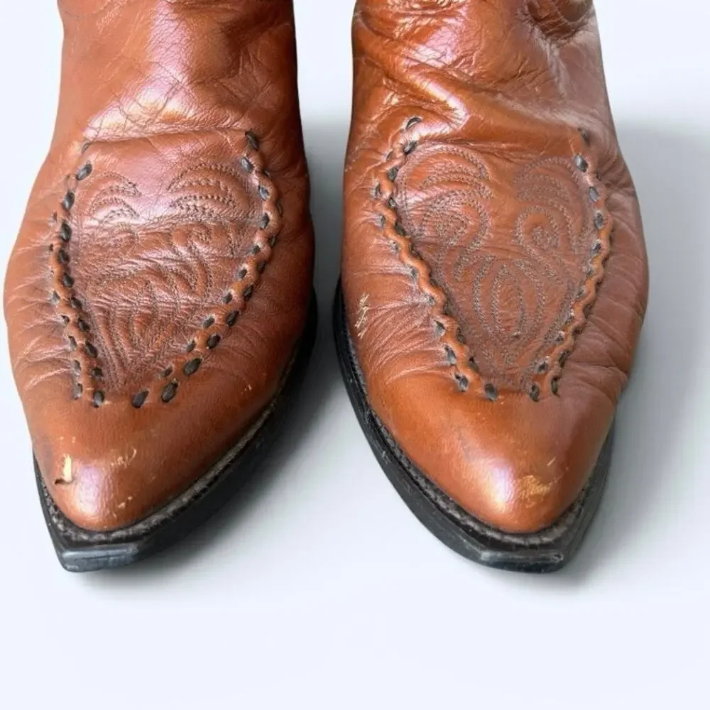 Vintage Western Cowboy Boots Men’s Size 12D Brown Leather Snip Toe Whip Stitched